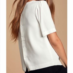 White Short Sleeve Botton-Back Top